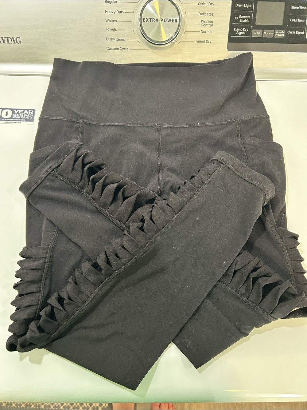Athleta Black High-Rise Leggings with Side Ruffle Detail